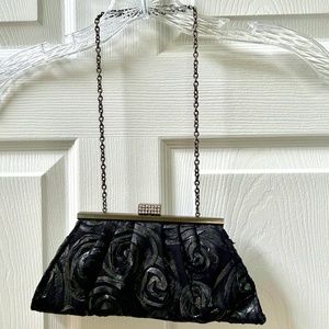 Jessica McClintock Black Shimmer Fabric Evening Bag - Fits iPhone!